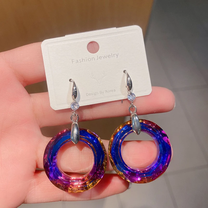 Подвески модные красочные Кристальные круглые Висячие серьги для женщин