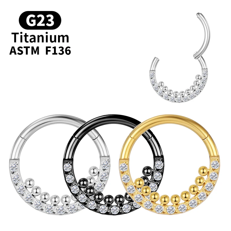 

Titanium Helix Ball Piercing Zircon Nose Ring Hoop Diaphragm Cartilage Tragus Clicker Earrings Circular for Septum Body Jewelry