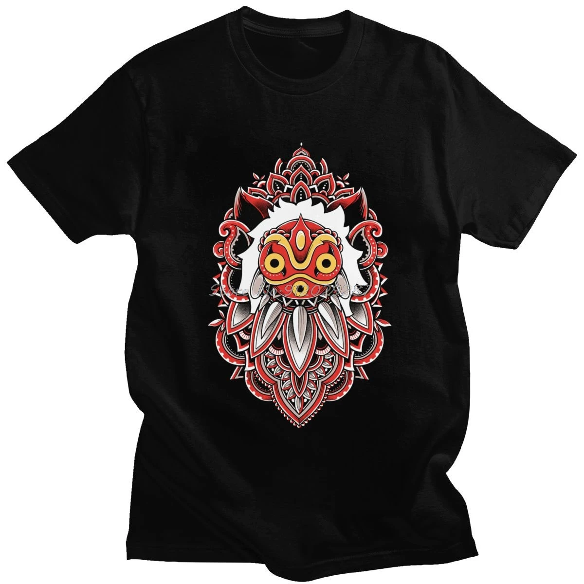 

Wolf Princess Mononoke Hime Mandala T Shirt For Men Cotton Casual T-shirt O-neck Short Sleeve Forest Protector Tee Clothing Gift