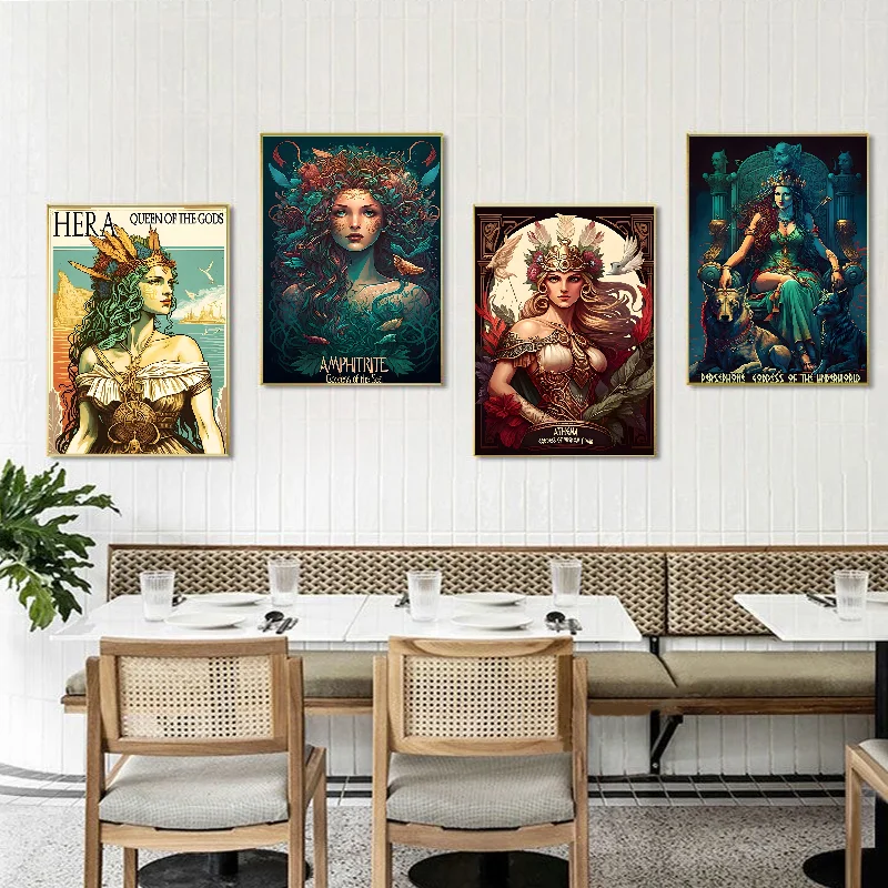 Ancient Greek Mythology Zeus Selene Hecate Poster Self-adhesive Art Waterproof Paper Sticker Coffee House Bar Room Wall Decor