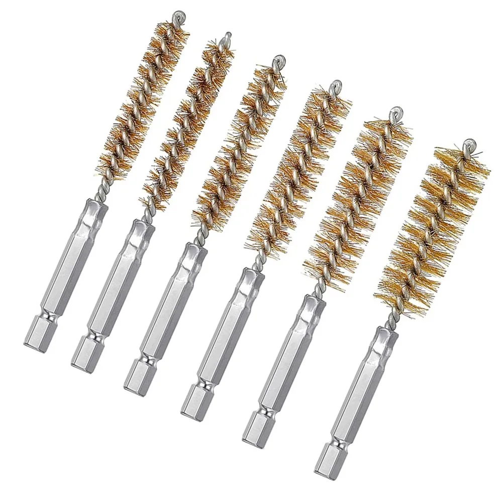 

6pcs 4 Inch Copper Wire Brush Pipe Brush Twisted Pair 1/4 Inch Hex Shank Cleaning Brush For Power Drill Die Grinder