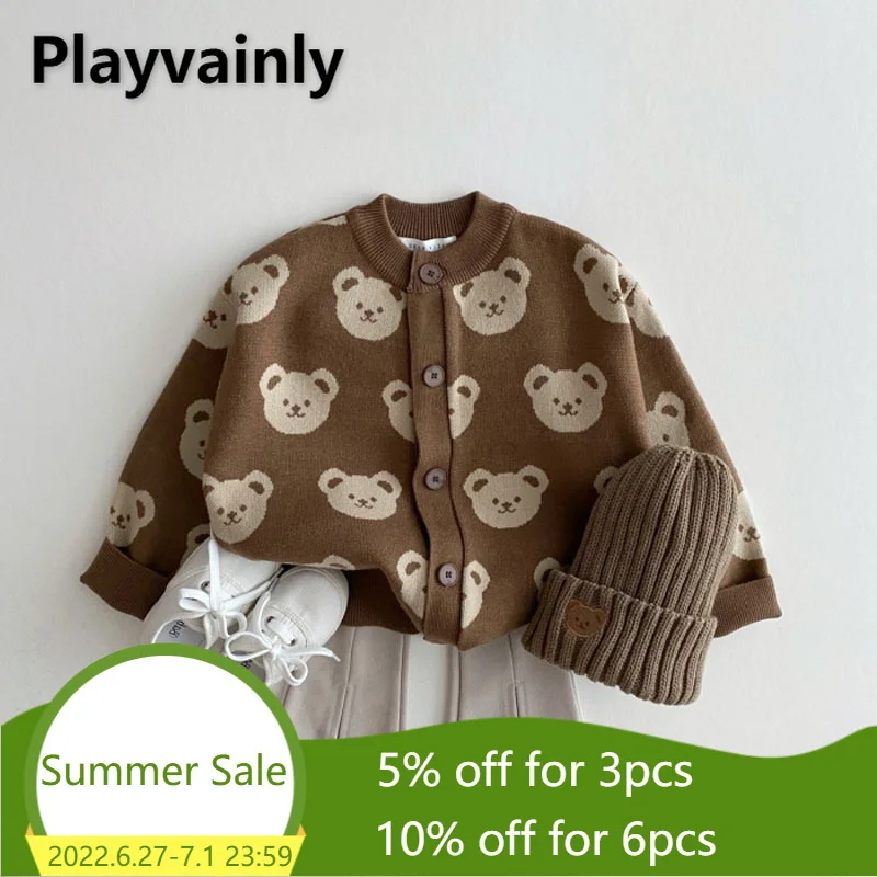 

2022 New Spring Boys Girls Sweater Cartoon Bear Long Sleeves Round Collar Knitting Wool Single Breasted Top Kids Clothing E952