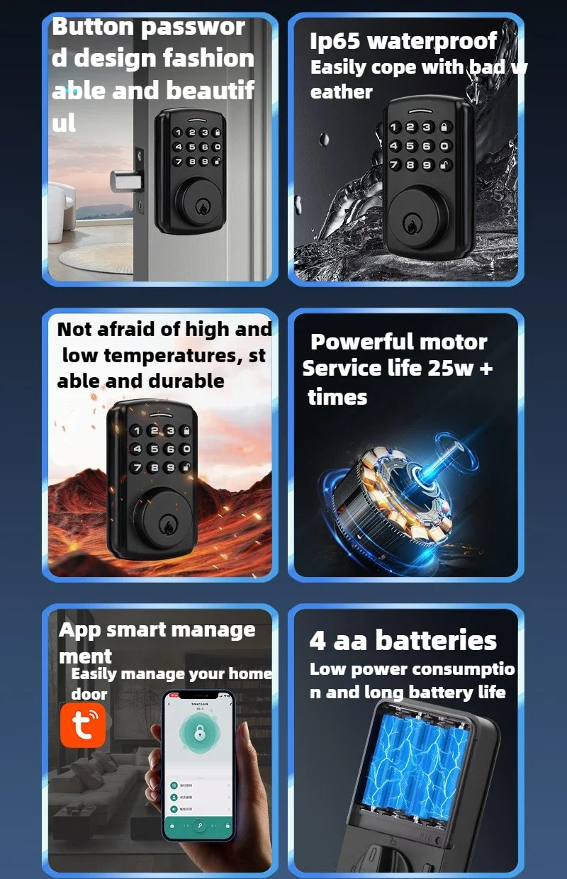 Умный замок Tuya с отпечатками пальцев паролем/ключом полностью автоматический