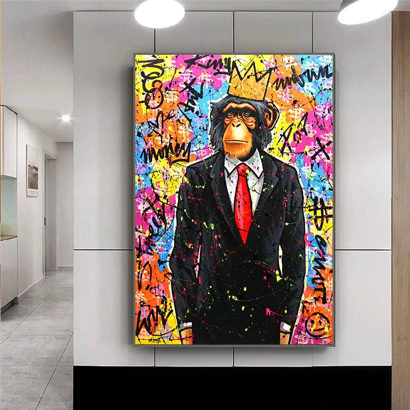 

Современный граффити красочный бизнес обезьяна в костюме постер Холст Картина животное босс Настенная картина для дома Гостиная Декор