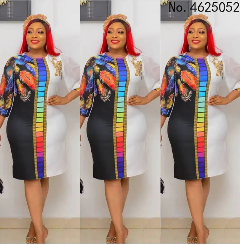 

Африканские платья для женщин 2XL-5XL, летние африканские женские платья с круглым вырезом и принтом, африканская одежда для женщин