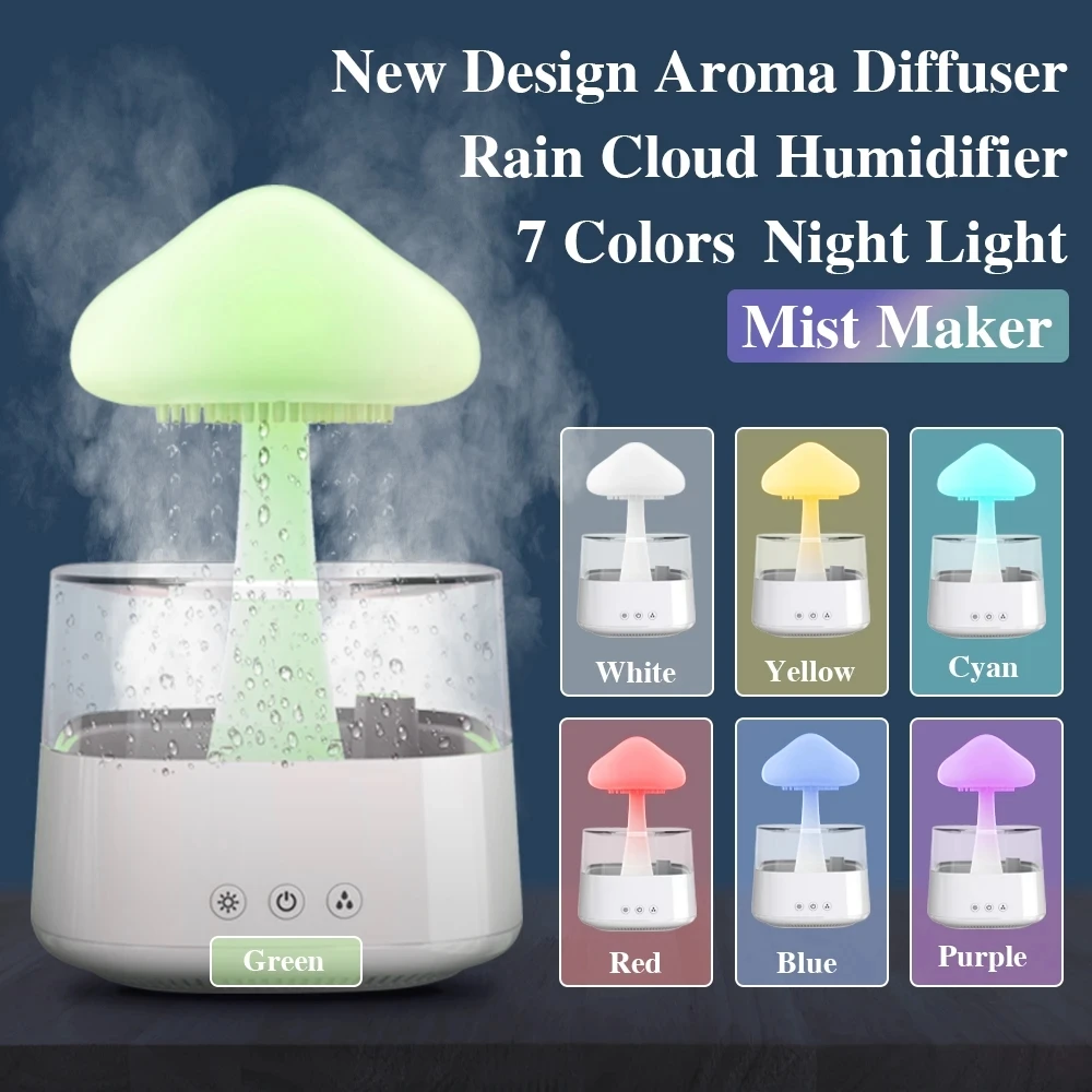 Design Mushroom Lamp Colorful Night Light Ultrasonic Aroma Diffuser Usb Air Diffuser Mist Maker