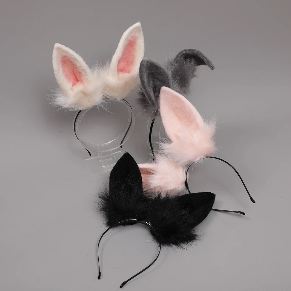 

Pink Furry Plush Bunny Ears Headband Realistic Animal Rabbit Ear Hair Hoop Headwear Lolita Kawaii Cosplay Anime Accessories