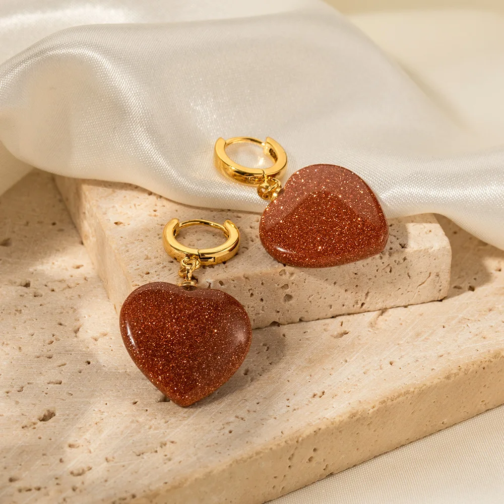 Stainless Steel PVD 18K Gold Plated Tarnish Waterproof Red Resin Heart  Earrings For Woman Jewelry Wholesale Trendy