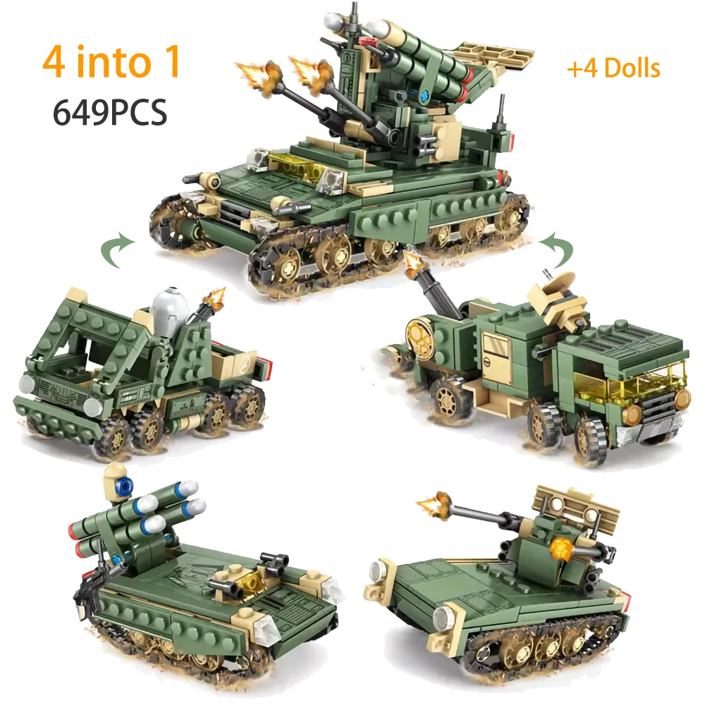 

Большая распродажа, строительные блоки, игрушки для детей, Военная серия, военная колесница, танки, пушка, армейский грузовик, солдаты, фигур...