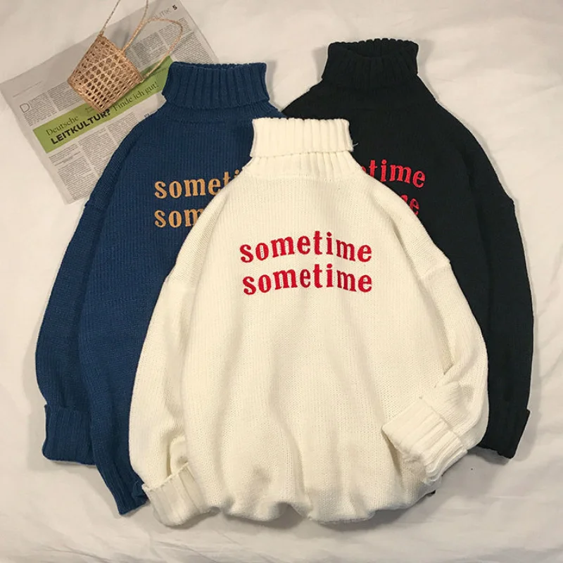 

Свитер женский с высоким воротником, универсальный свободный уличный модный шикарный пуловер в стиле Харадзюку с надписью, в Корейском сти...