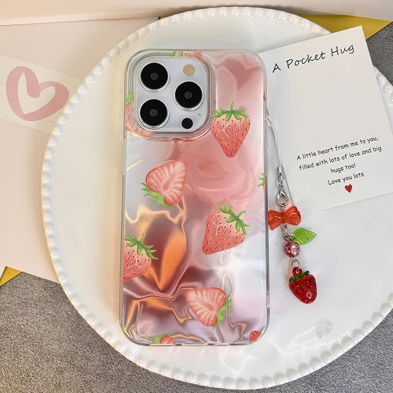 Модный чехол с клубникой и бантом для OnePlus Nord N300 N200 N30 N20 SE 4G девочек подвеской в