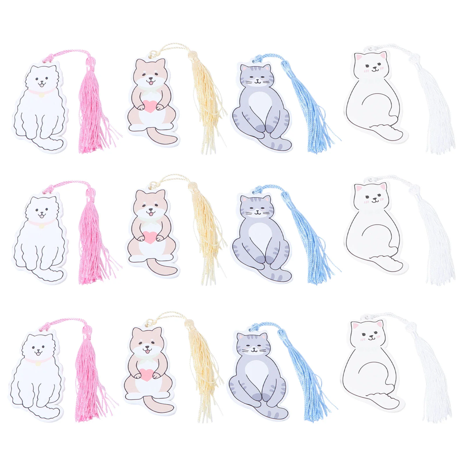 

Wood Tassel Bookmarks with Puppy Kitty Unique Bookmarks Gift Unique Cartoon Bookmarks 12PCS