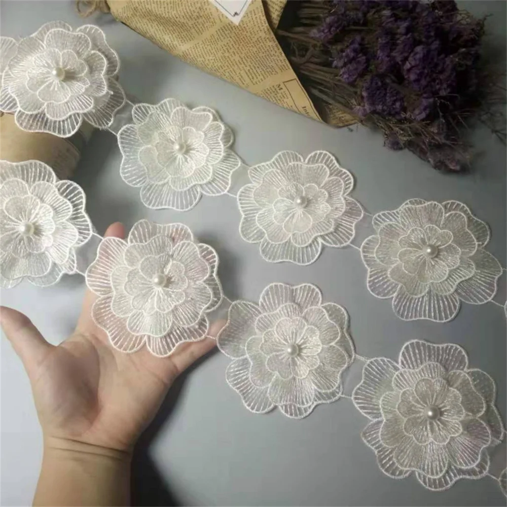 

10PCS Ivory Pearl Big Flower DIY Soluble Wedding Lace Lace Trim Knitting Embroidered Handmade Patchwork Ribbon Sewing Craft 10CM