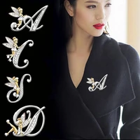 new metal crystal english letter word brooch elf angel lapel pin suit shirt collar pins brooches for women accessories