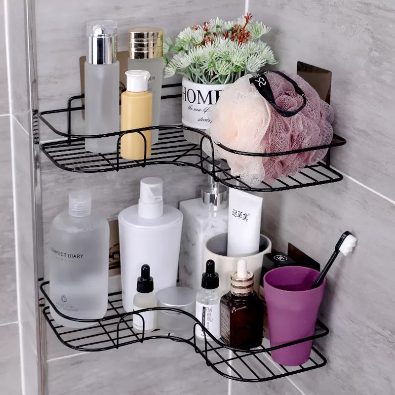 

2023NEW Bathroom Shelf Shampoo Holder Corner Wall Mounted Storage Rack Iron Shower Organizer Shelves Home Organizer Bath Accesso