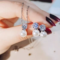 2pcs per set pearl simple cubic zirconia necklace earrings dubai jewelry for women female wedding banquet anniversary gifts