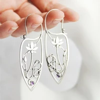new lotus silver color women wedding earrings elf jewelry fashion floral design ladies pendant earrings gifts