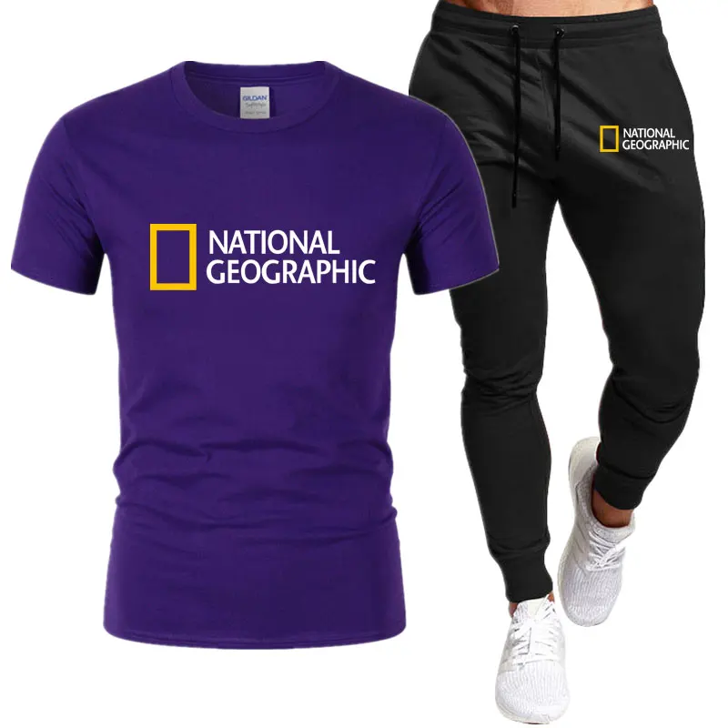 Summer Men's Tracksuit Suit National Map T-Shirt + Trousers 2-Piece Sets Fitness Jogging Sports Pants Sportswear Suit