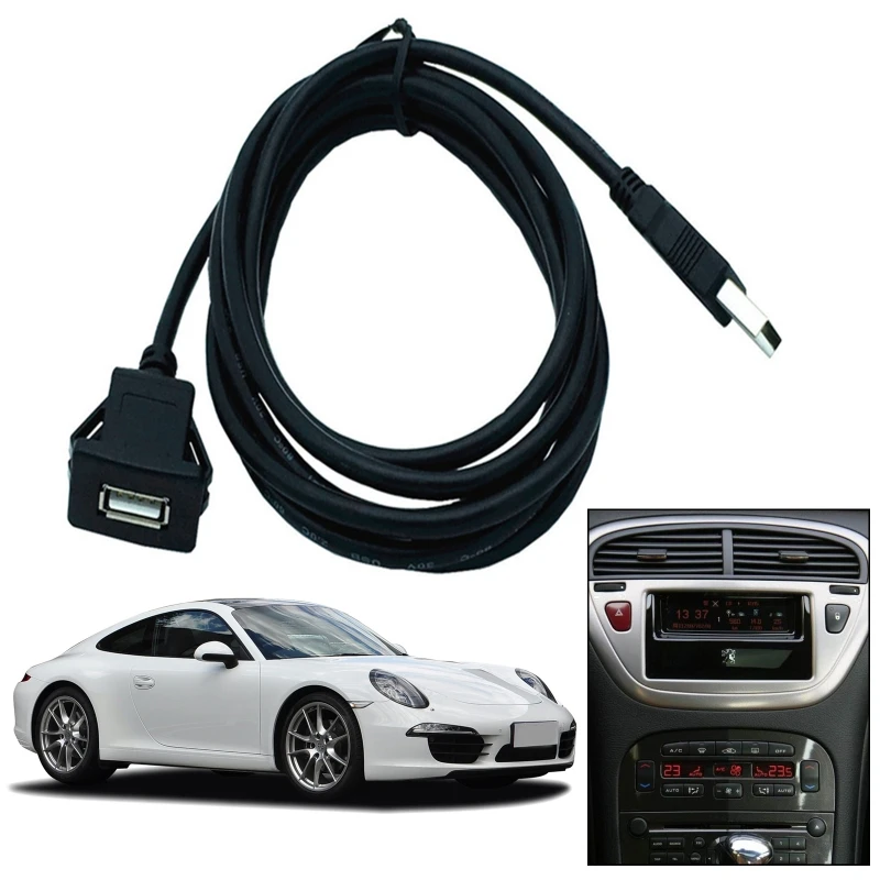

1M Socket Cable USB 2.0 Auto Car SUV Flush Mount Male to Female Extension Cord Dashboard Panel Audio Line for Motorcycle