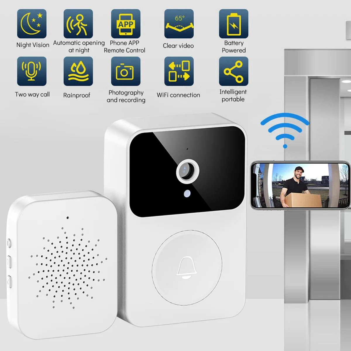 

Outdoor Wireless Doorbell Waterproof Smart Home Door Bell Chime Kit Flash Security Alarm Welcome House Melodies Night Vision