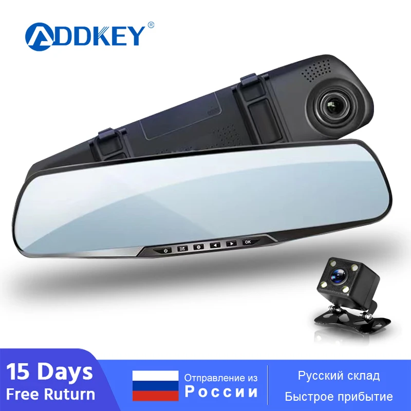 ADDKEY 4.5 Inch Driving Recorder Car DVR Rearview Mirror Dual Lens Car Video Recorder 1080P IPS Front and Rear Camera Registrar