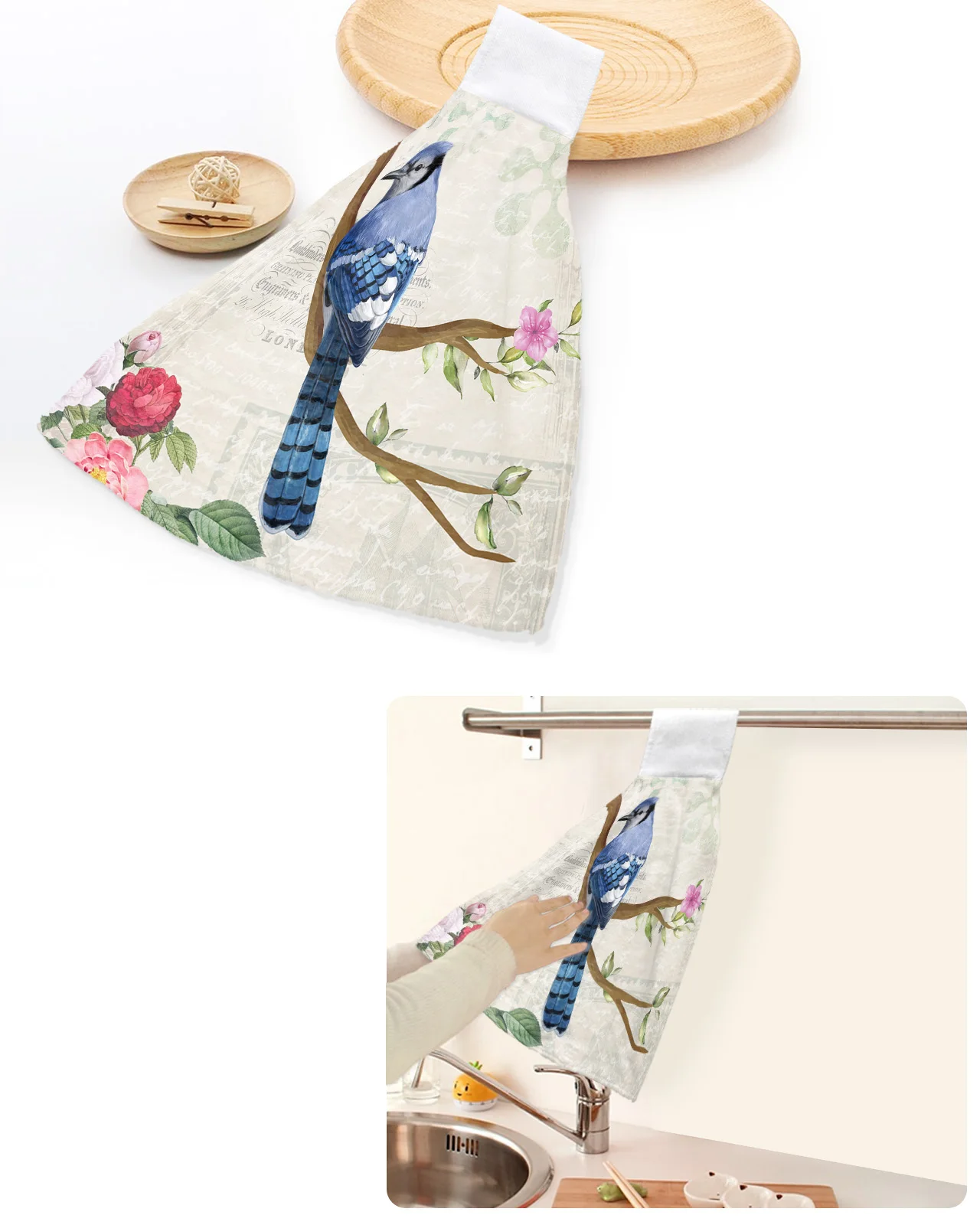 

Vintage Flowers And Birds Hand Towels Home Kitchen Bathroom Hanging Dishcloths Hand Towel Loops Quick Dry Soft Absorbent Towels
