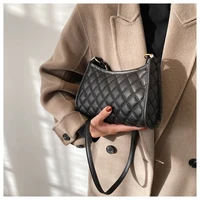 2022 simple style women crossbody bag fashion lozenge effect embroidery shoulder bag pu leather handbags ladies messenger bag