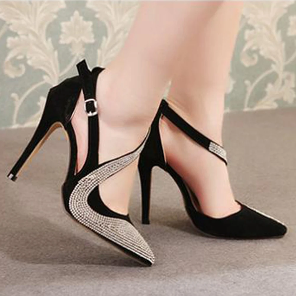 Crystal Heels Elegant Party High-heeled Sandals Pointed Heels for Ladies Buckle Sandals Women Summer 2022 Luxury Woman Pumps