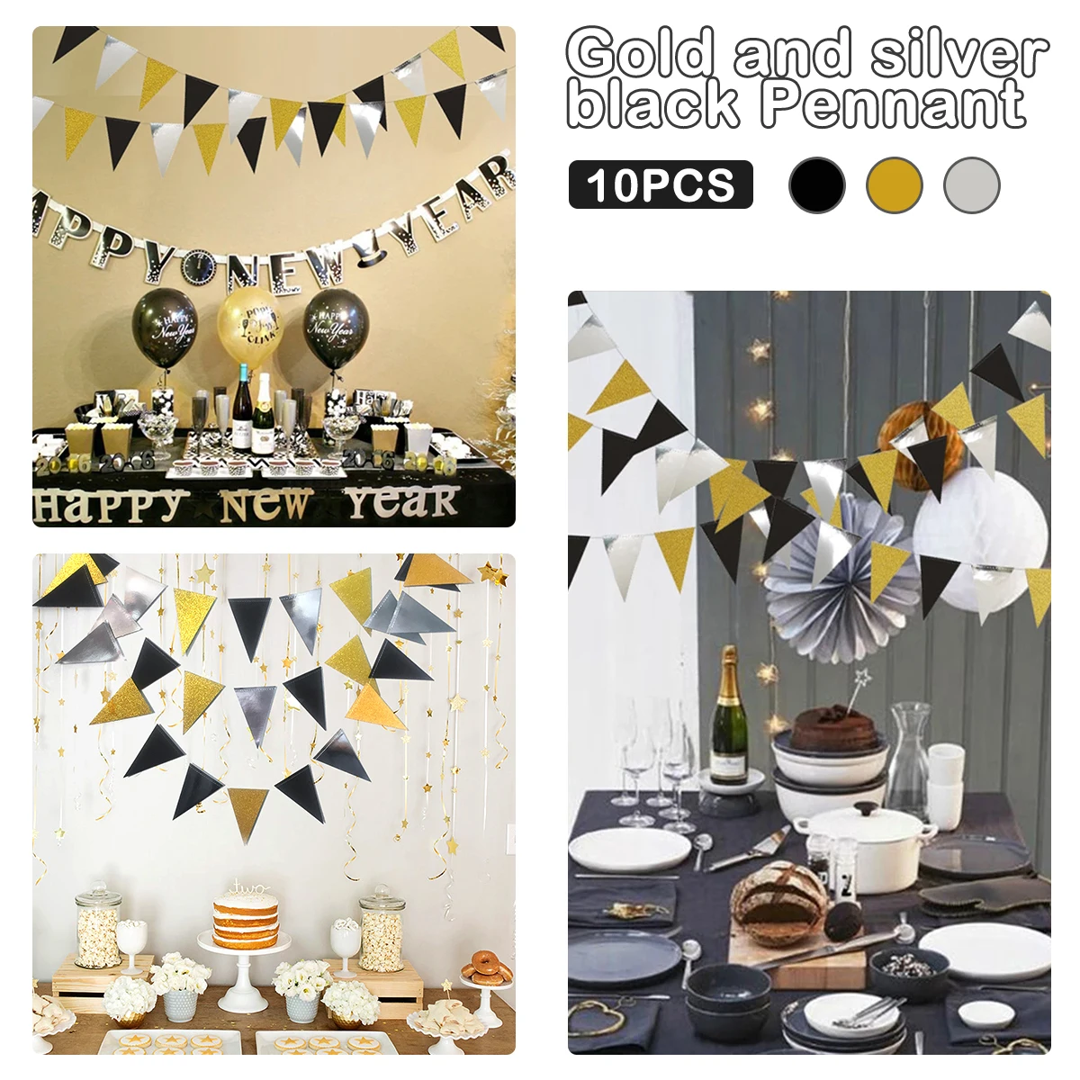 

10 шт. бумажный перьевой баннер, треугольный баннер, флаг, черный, золотистый, серебристый, подвесной флажок, винтажный стиль, перьевой баннер...