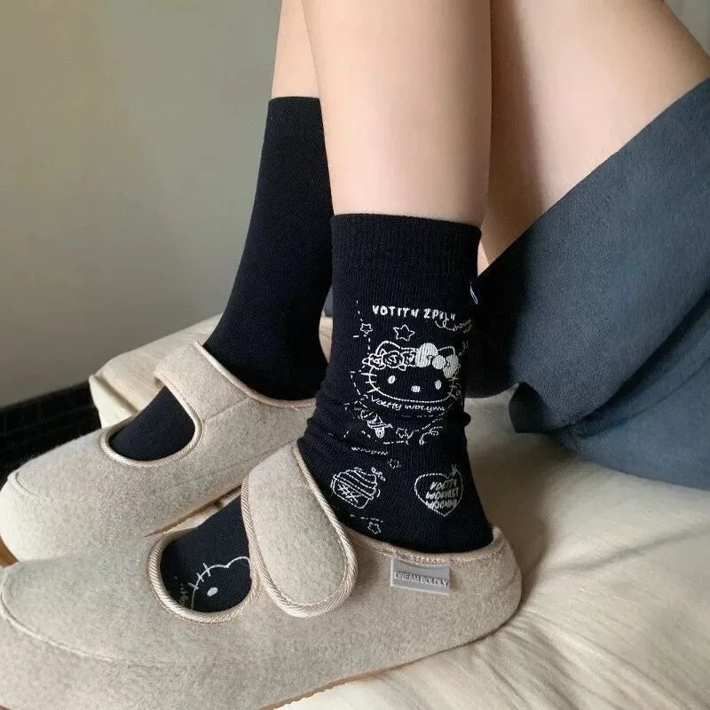 3 пары носков Y2K Sanrio Hello Kitty для девочек носки средней длины каваи мультфильм аниме