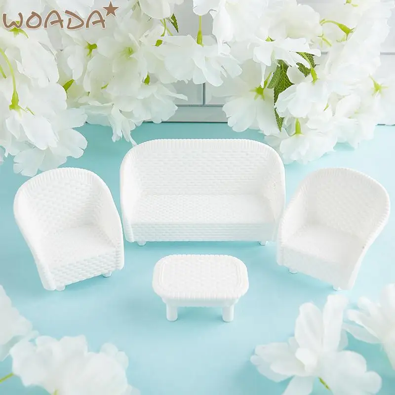 

New 4pcs White DIY Dollhouse Miniature Living Room Antique Sofa Table Model Kids Toy Classic Toy