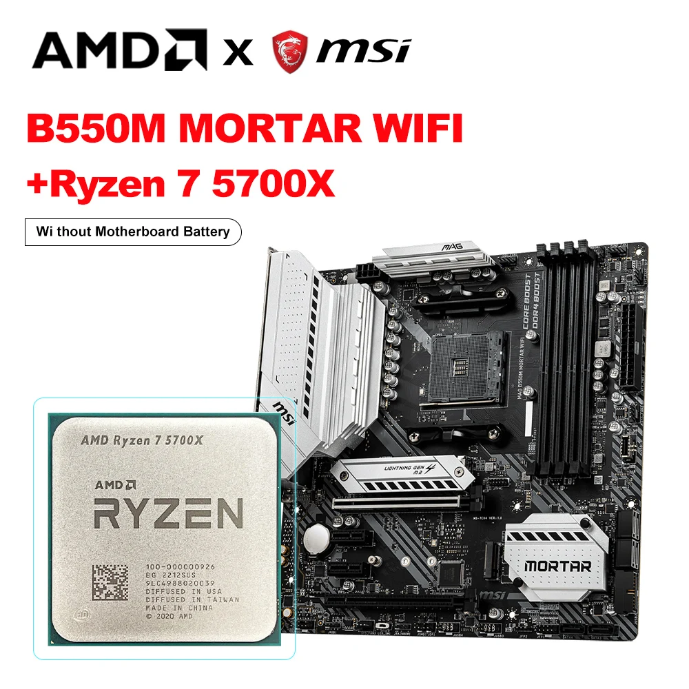 

MSI New MAG B550M MORTAR WIFI + Ryzen 7 5700X R7 5700X CPU Processador Micro-ATX AMD B550M Motherboard DDR4 128G AM4 Kit