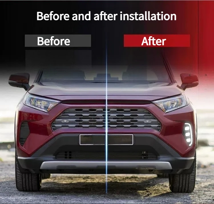 Фото Для Toyota RAV4 2020-2025: Светодиодные дневные ходовые огни (ДХО) с линзованными линзами, передние противотуманные фары, обновленная рамка, светодиодные ДХО с желтым сигналом поворота №4