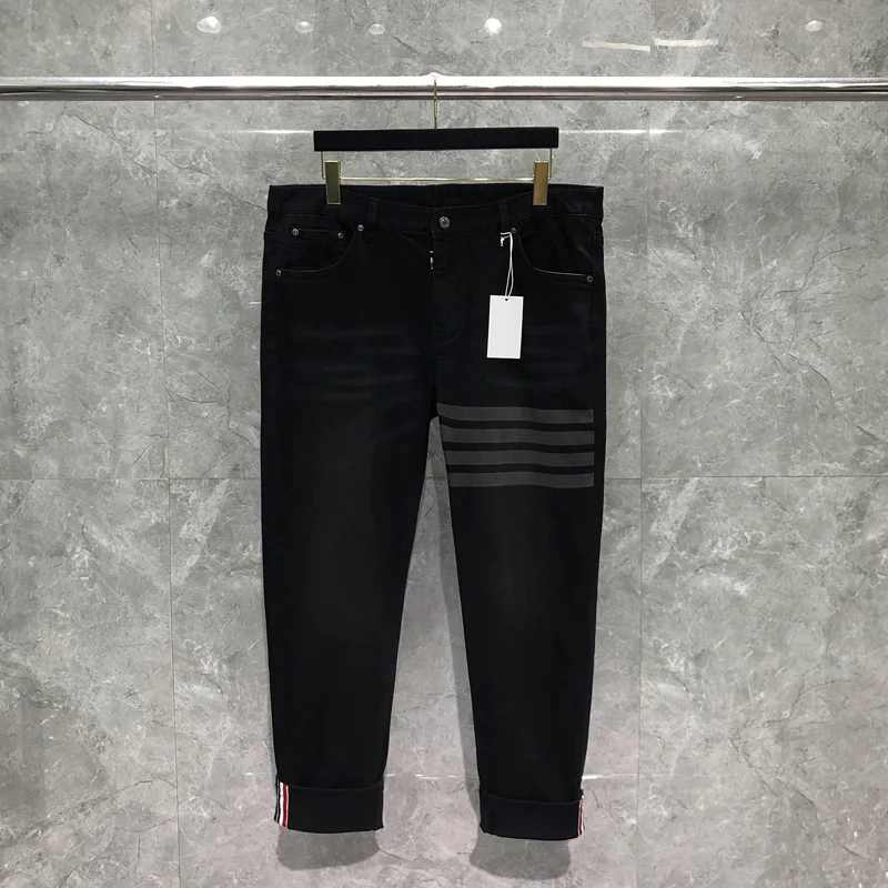 TB THOM Men's Jeans Whale Embroidery  Design Original Hole Design Luxury Pants Four Seasons High-end Stretch Jeans Denim Trouser