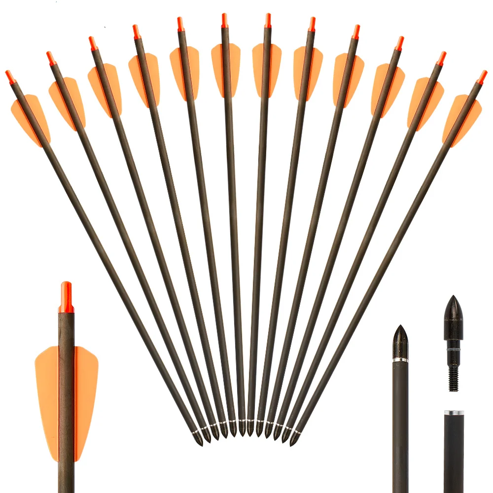 

6 / 12 / 24 Pieces 15 Inch ID 6.2mm Hunting Carbon Arrows Orange Feather Arrows Pure Carbon Archery Outdoor Shooting Arrows