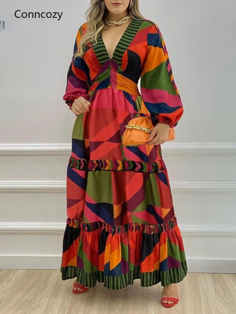 

Ladies Bohemian Long Dress Deep V Neck Long Sleeve 2022 New Spring Summer Dress Women's Sexy Party Dress Elegant Beach Dresses