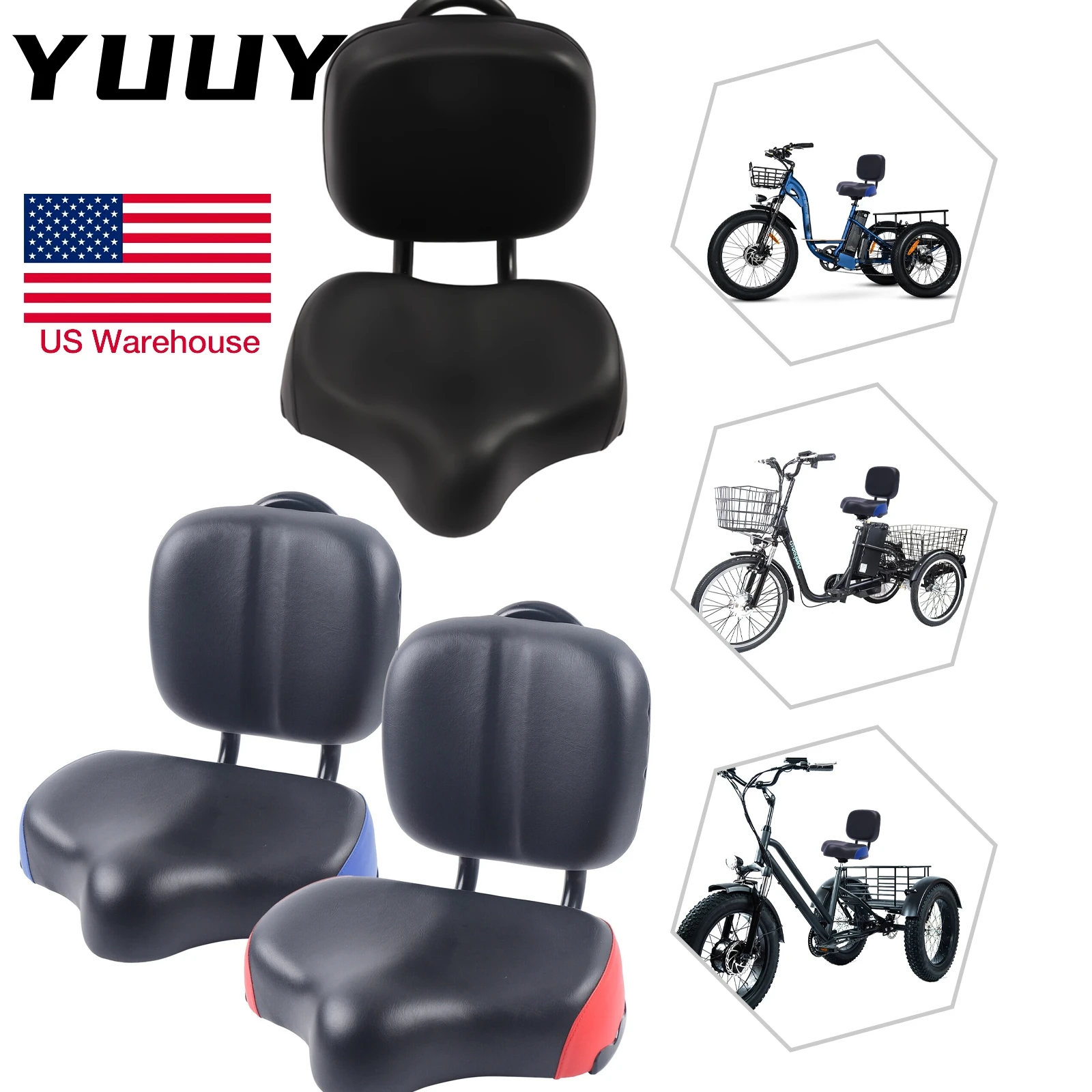 Bicycle Seat with Backrest Support Cycling Wide Comfort Saddle Seat for Electric Vehicle Tricycle Bike Bicycle Universal Seat