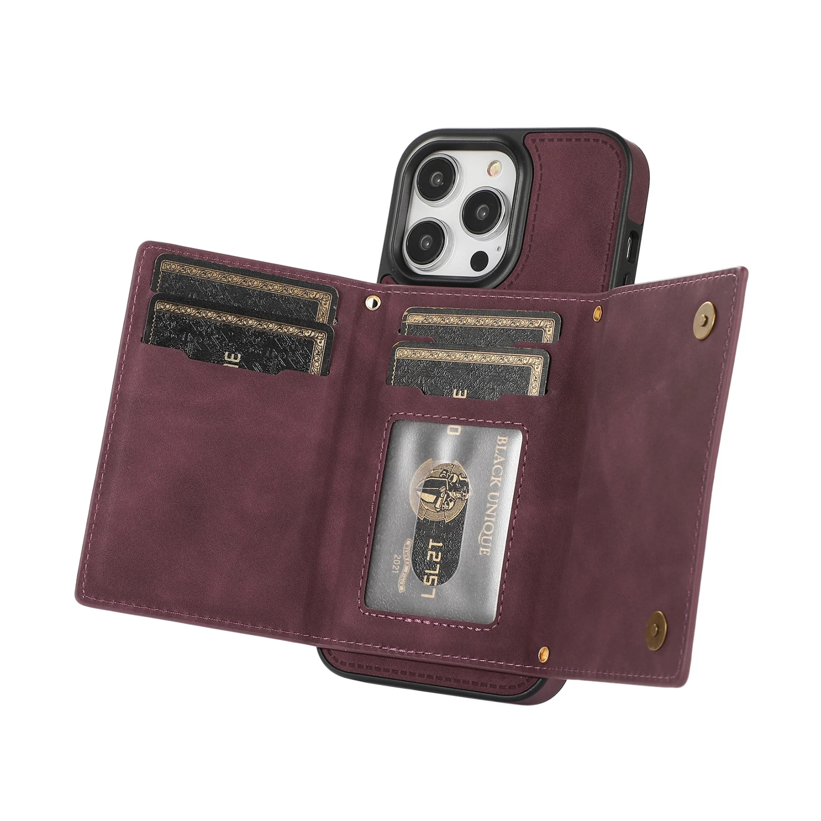 Wallet Phone Case for iPhone 14 Pro Max Plus 5G PU Leather Shockproof Phone Case with Card Slots Leather Protection Cover
