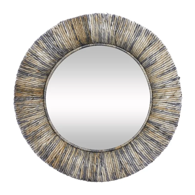 

DecMode Coastal Round Dried Rope Design Wood Wall Mirror, 35"W x 35"H with Gray/Cream Textured Finish