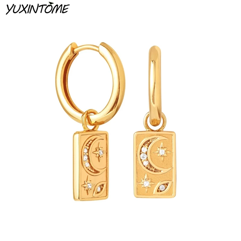 

925 Sterling Silver Needle Square Pendant 18k Gold Earrings Advanced Geometric Small Hoop Earrings for Women Party Trend Jewelry