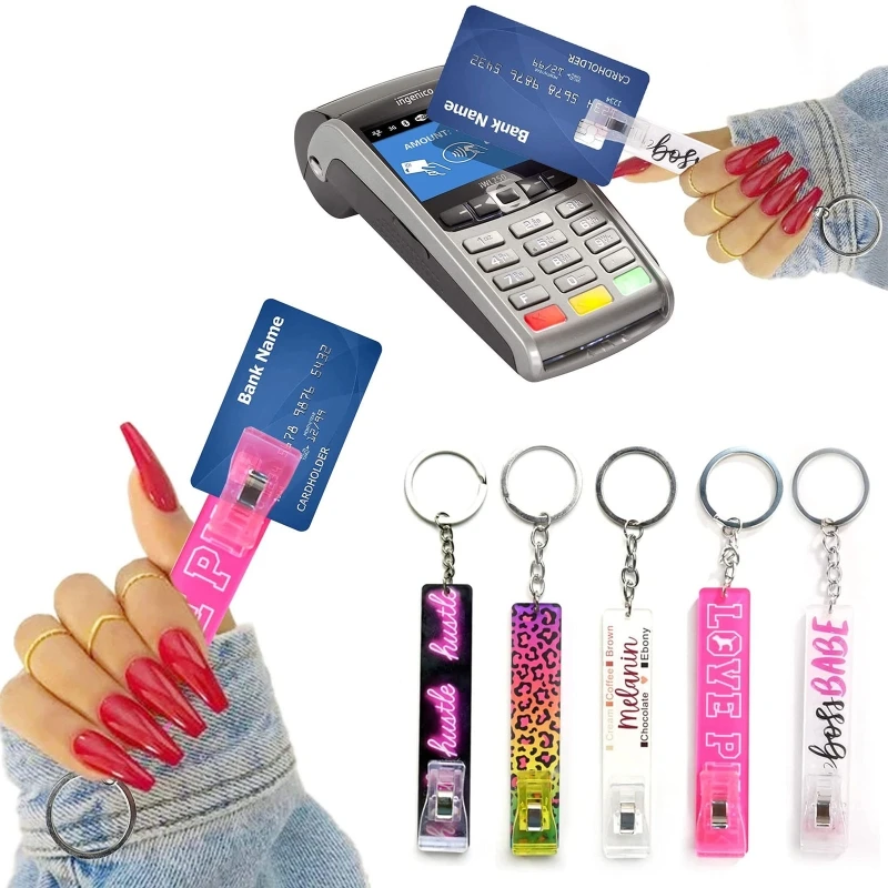 

5x Card Holder ATM Non-contact Card Extractor Puller Long Nail Card Extractor Keychain with Card Clip Mix Color Unisex