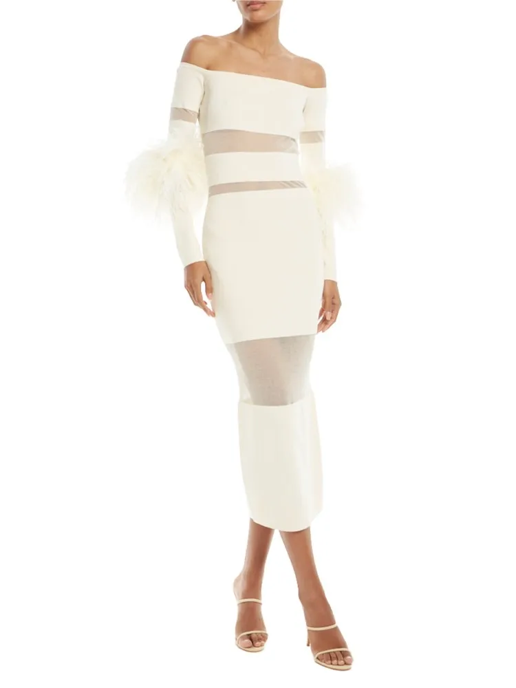 Осенне-зимнее модное Привлекательное платье с рукавами перьями Прозрачное одной