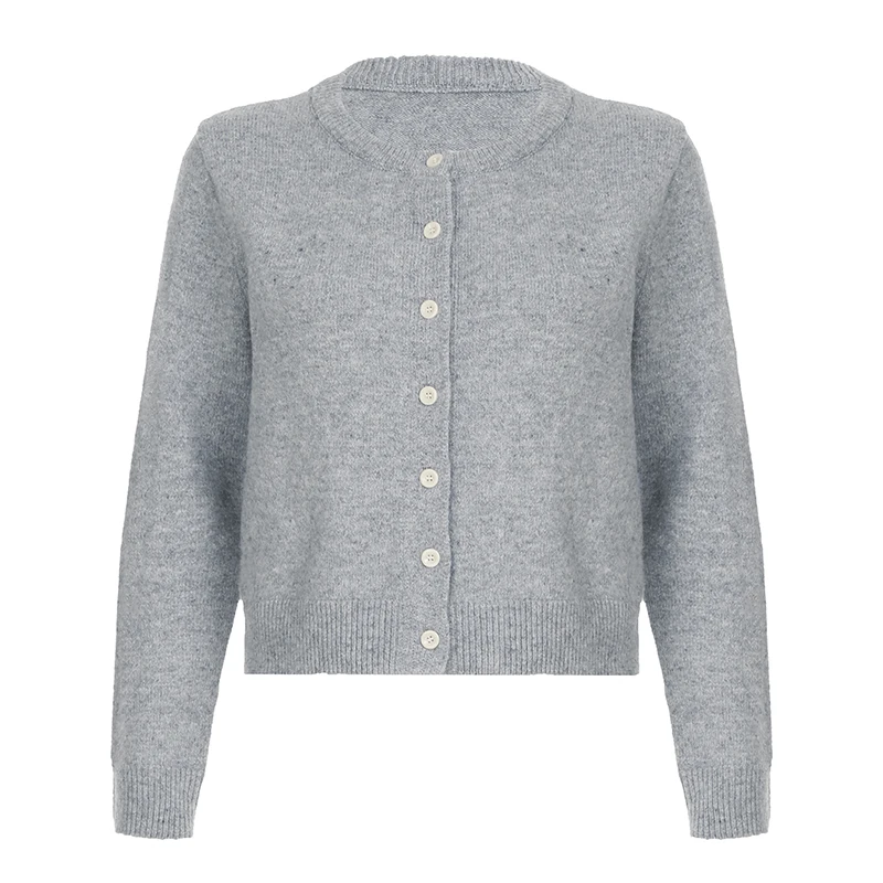 CIBBAR Однотонный Кардиган На Пуговицах Y2K Винтажный Женский Свитер С Длинными