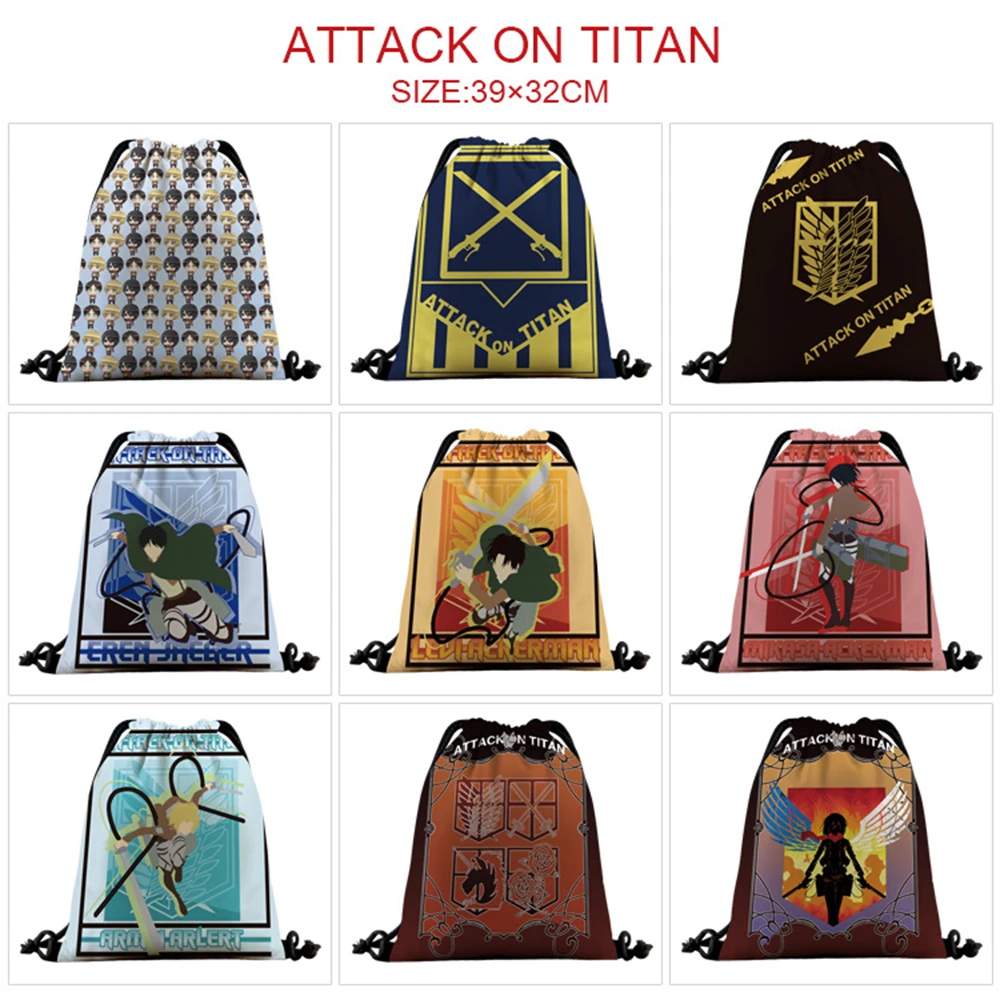 

Anime Attack on Titan Canvas Drawstring Bag Cartoon Backpack Women Fashion Cosmetic Container Casual Beachbag Travel Shoes Pouch