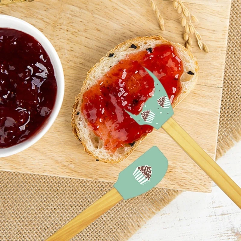 2Pcs/set Silicone Scraper Spatula Heat Resistant Rubber Spatulas Nonstick Butter Cake with Wooden Handle for Home Baking |