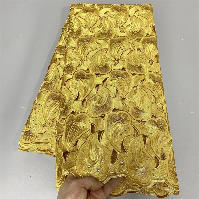 

5 Yard Swiss Fabric Latest Heavy Beaded Embroidery African 100% Cotton Voile Lace Popular Dubai 2022 Style For wedding Party 3L1