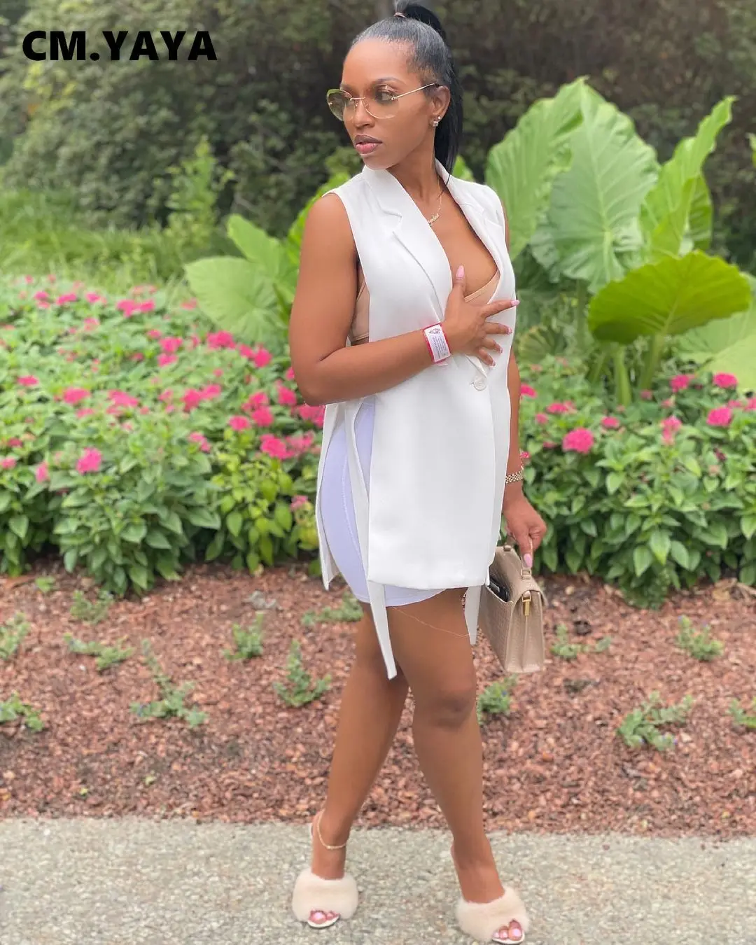 

Уличная одежда CM.YAYA, Женский блейзер без рукавов с открытыми боками, топы на лето 2022