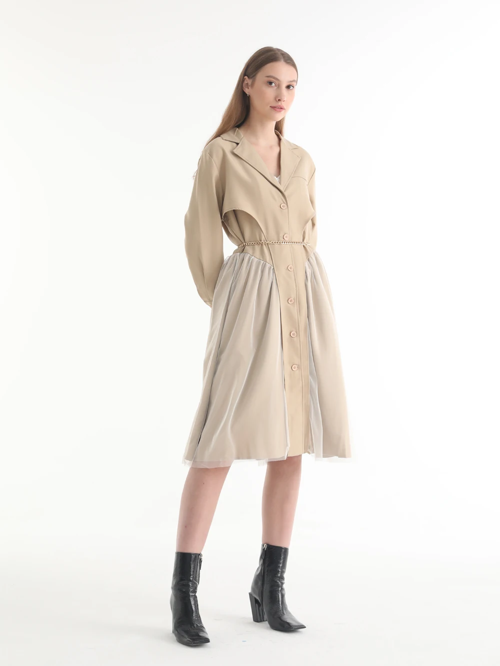 

Getspring Women Dress Fashion Long Sleeve Vintage patchwork Gauze Dress New 2022 Spring Summer Wholesale Dropship Mesh Dress
