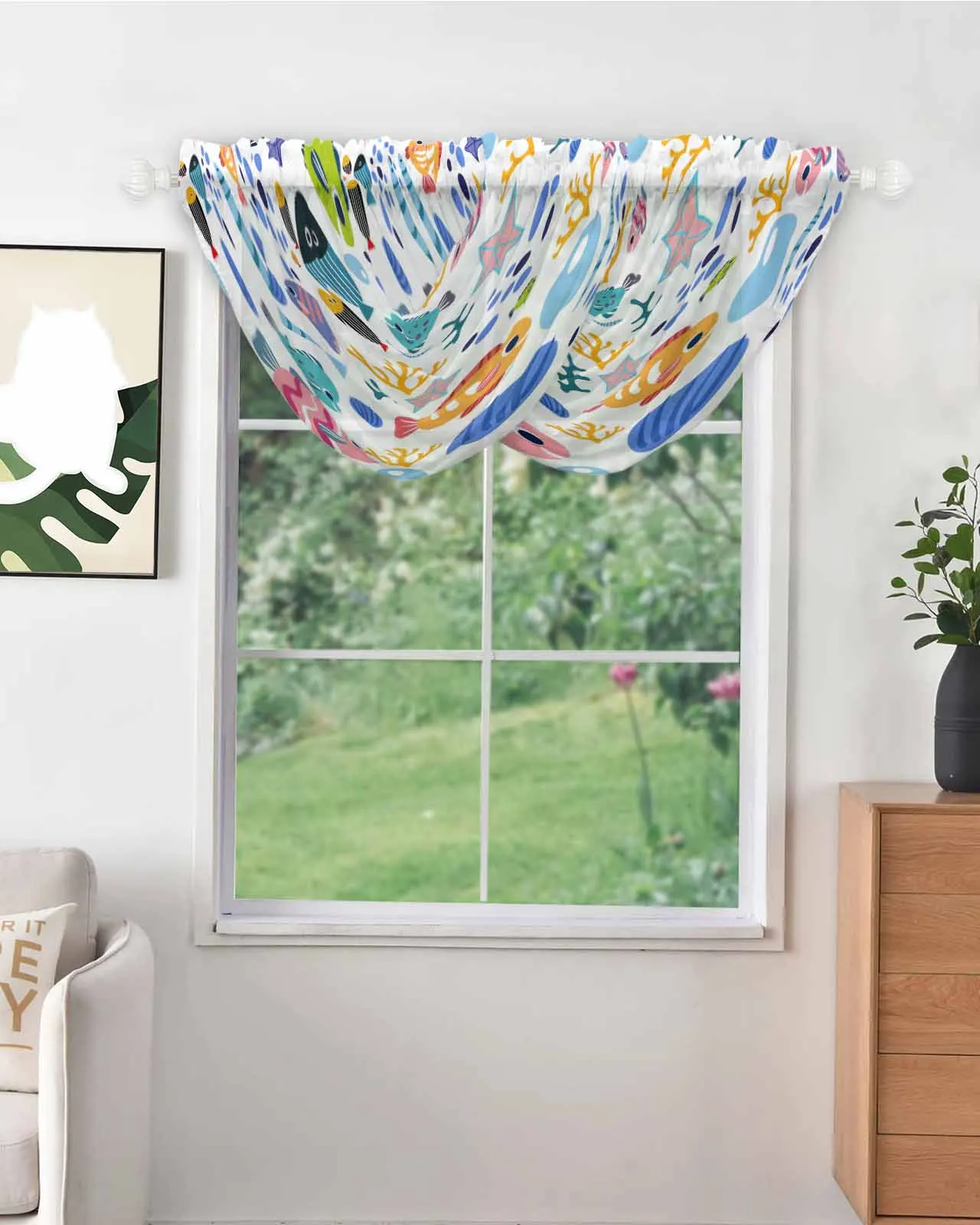 Шторы с мультяшными животными рыбками кораллами ракушками прозрачные Занавески