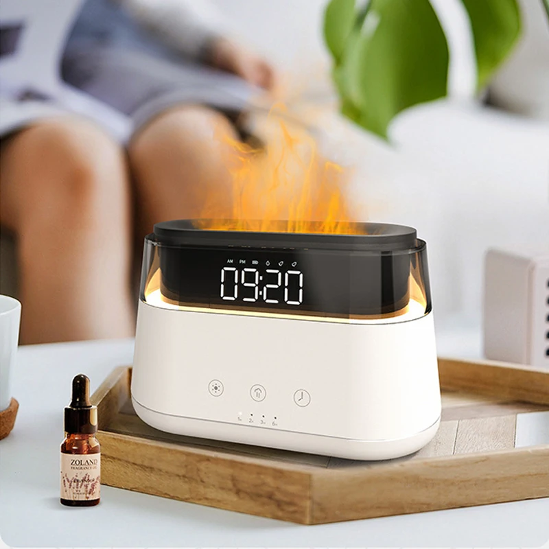 Digital Alarm Clock Table Watch Electronic Desktop With Night Light Flame Mist Maker Ultrasonic Cool Mist Maker